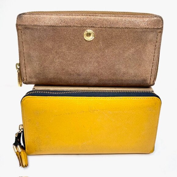 2 Vintage Wallets black leather full zip Cole Hann Gold Shimmer &EPoi Yellow (71 - Picture 1 of 11